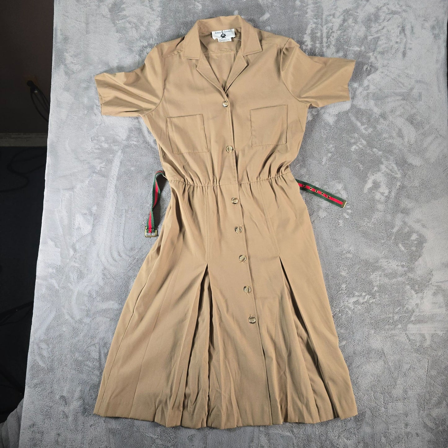 Vintage 1980s Kenny Classics Belted Midi Safari Shirt Dress (Size 14/L)