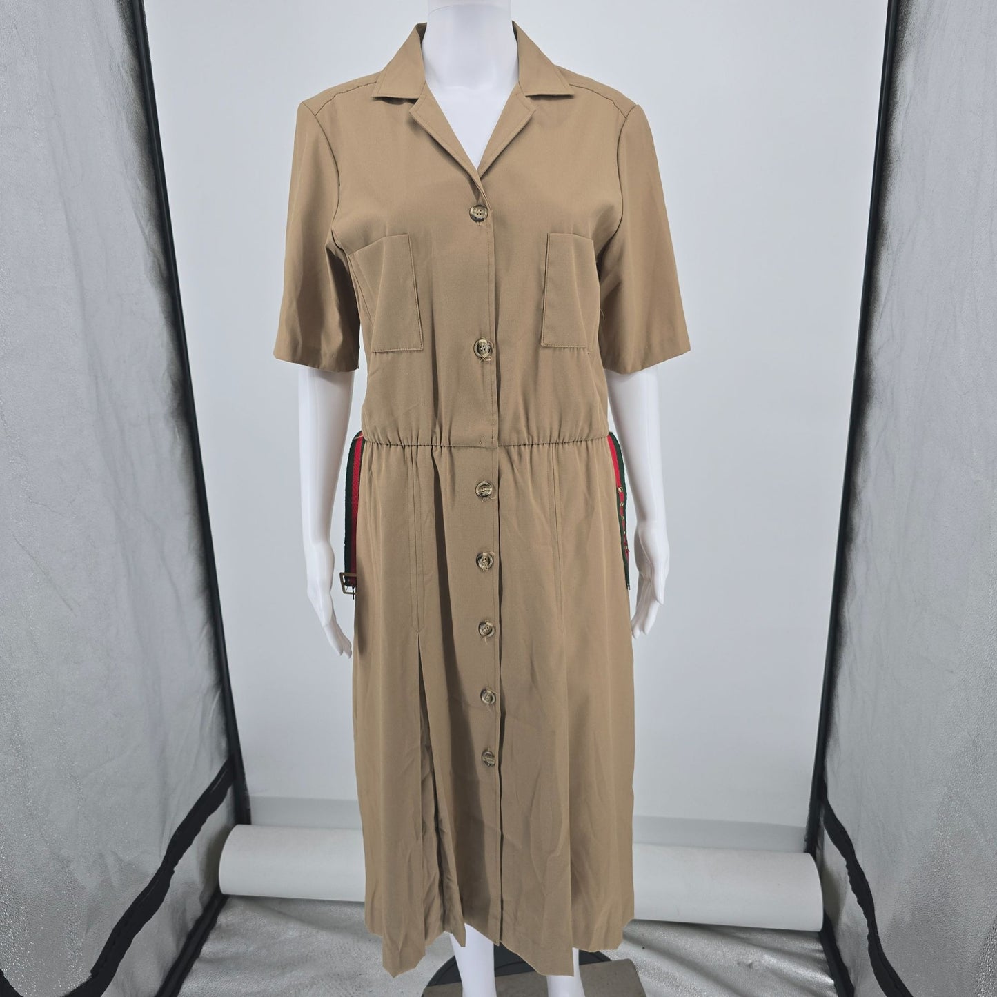 Vintage 1980s Kenny Classics Belted Midi Safari Shirt Dress (Size 14/L)