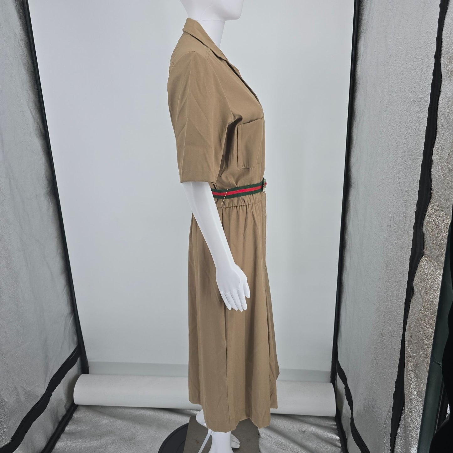 Vintage 1980s Kenny Classics Belted Midi Safari Shirt Dress (Size 14/L)