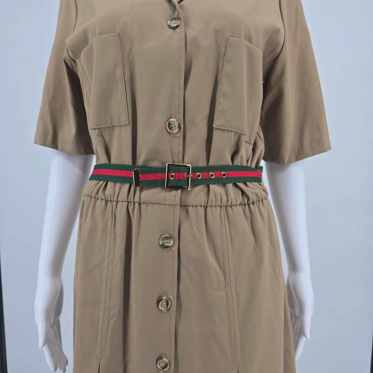 Vintage 1980s Kenny Classics Belted Midi Safari Shirt Dress (Size 14/L)