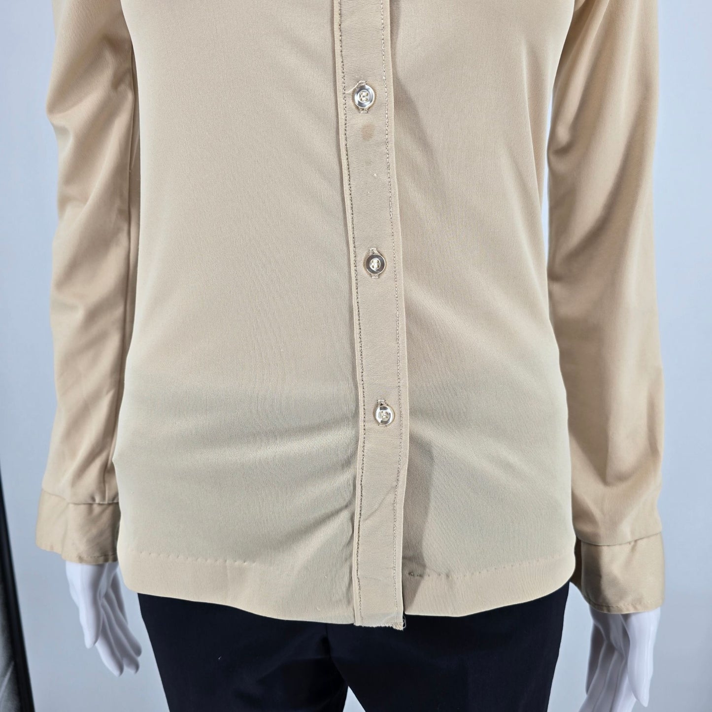 Vintage 1970s Stuffed Shirt Women's Pointed Collar Button-Up Blouse Top (S)