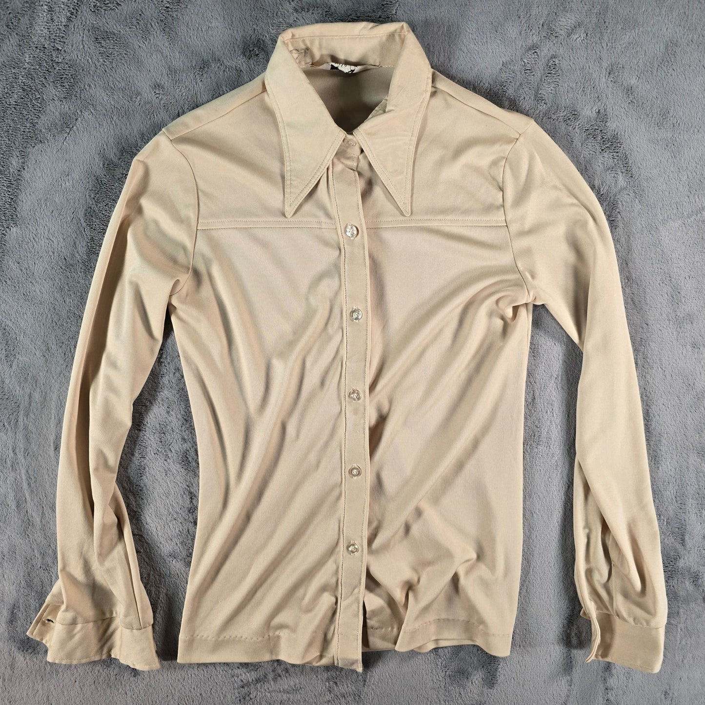 Vintage 1970s Stuffed Shirt Women's Pointed Collar Button-Up Blouse Top (S)
