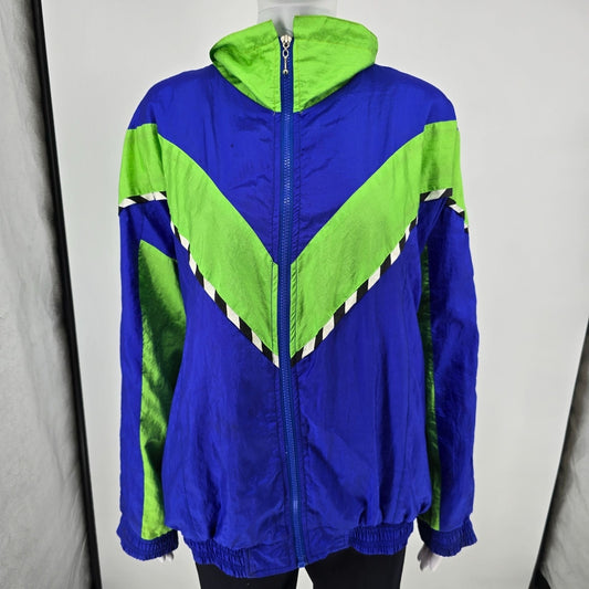 Vintage Early 1990s The Body Co. Women's Oversized Neon Windbreaker Jacket (M)