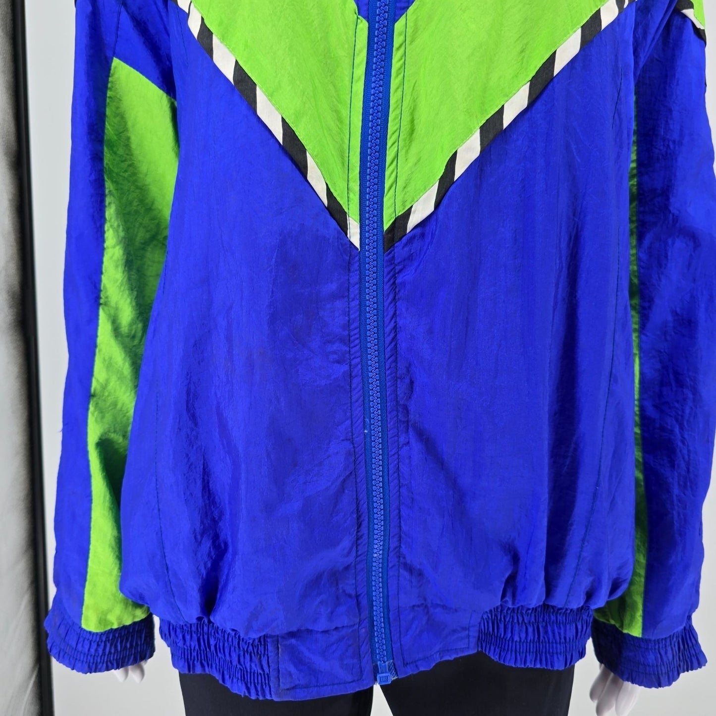 Vintage Early 1990s The Body Co. Women's Oversized Neon Windbreaker Jacket (M)