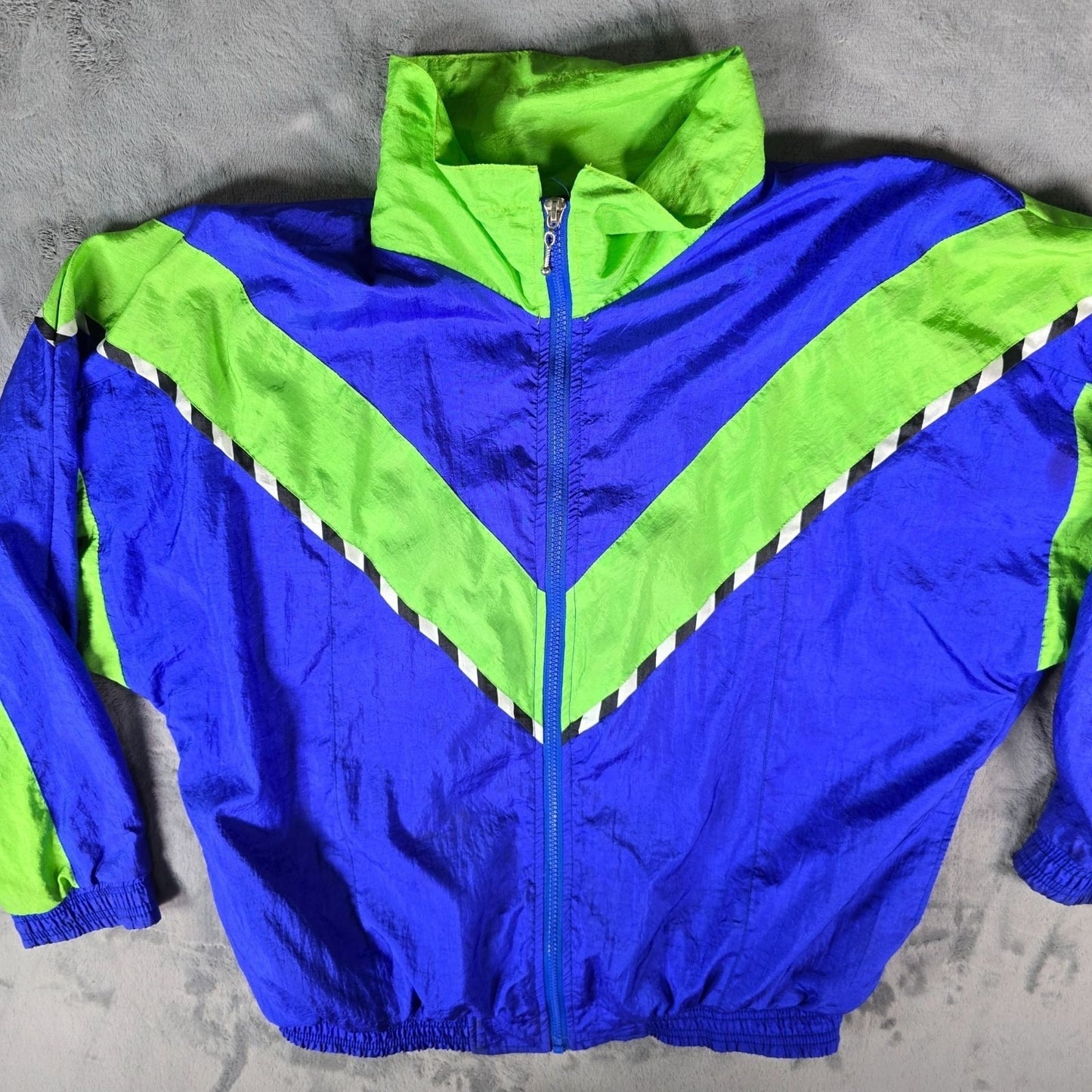 Vintage Early 1990s The Body Co. Women's Oversized Neon Windbreaker Jacket (M)