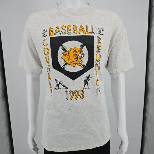 Distressed Vintage 1993 Oneita Power-T Cougars Baseball Reunion T-Shirt (XL)