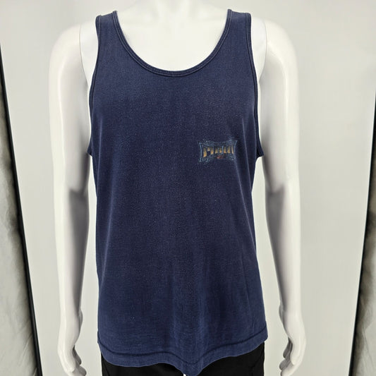 Vintage 1990s Maui and Sons Faded Blue Shark Logo Surf/Skate Tank Top (L)
