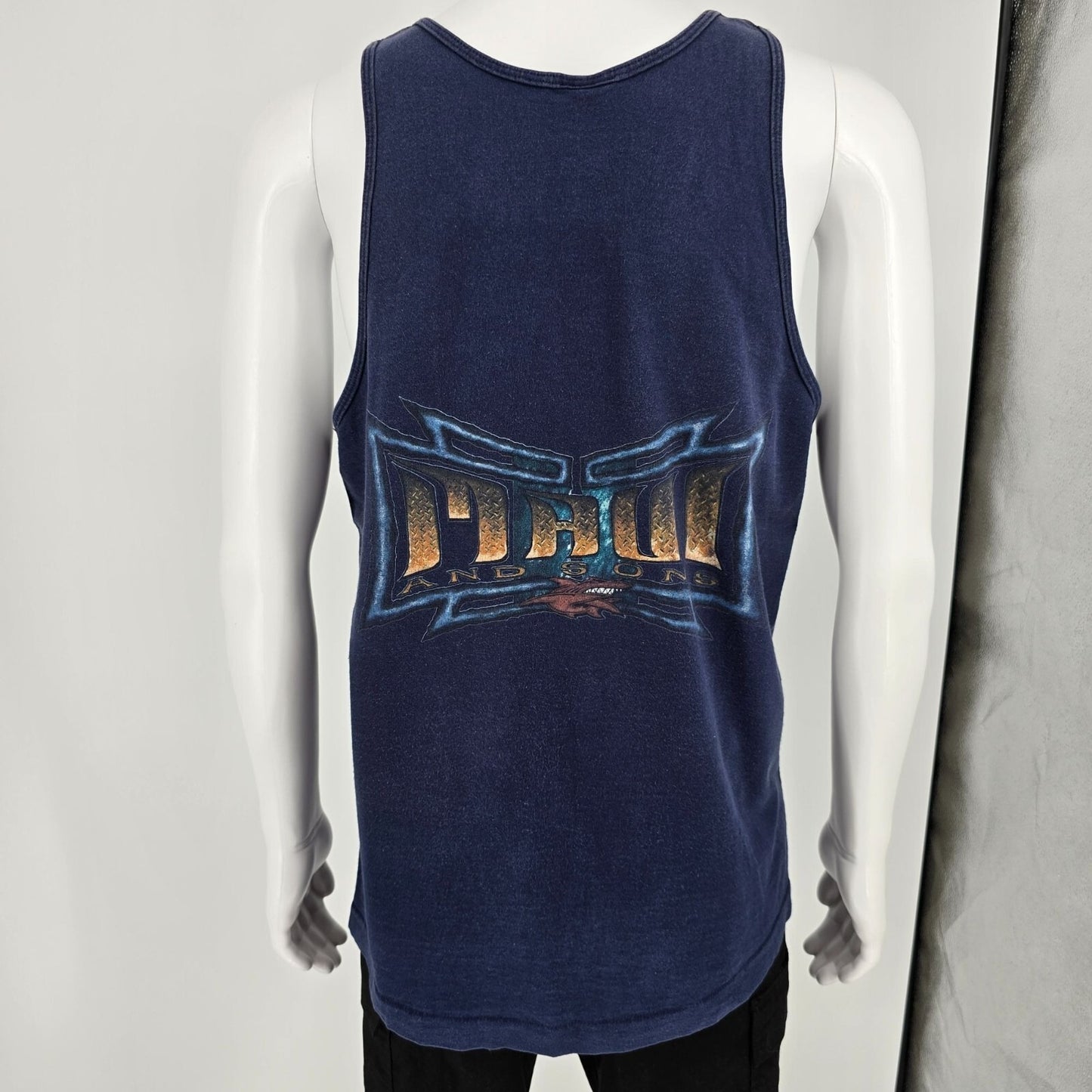 Vintage 1990s Maui and Sons Faded Blue Shark Logo Surf/Skate Tank Top (L)