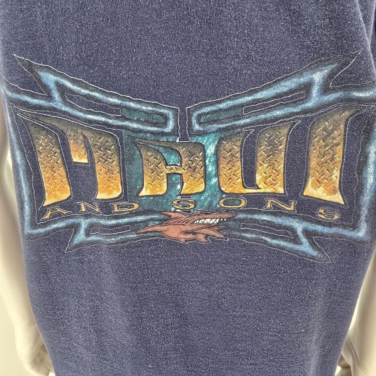 Vintage 1990s Maui and Sons Faded Blue Shark Logo Surf/Skate Tank Top (L)