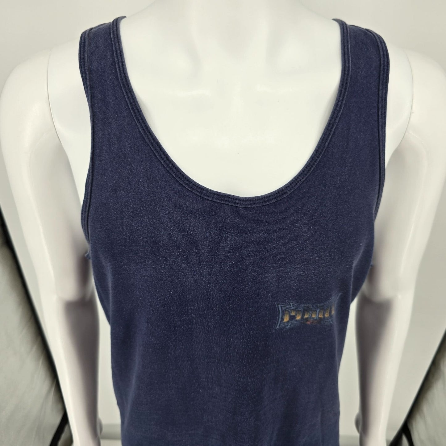 Vintage 1990s Maui and Sons Faded Blue Shark Logo Surf/Skate Tank Top (L)