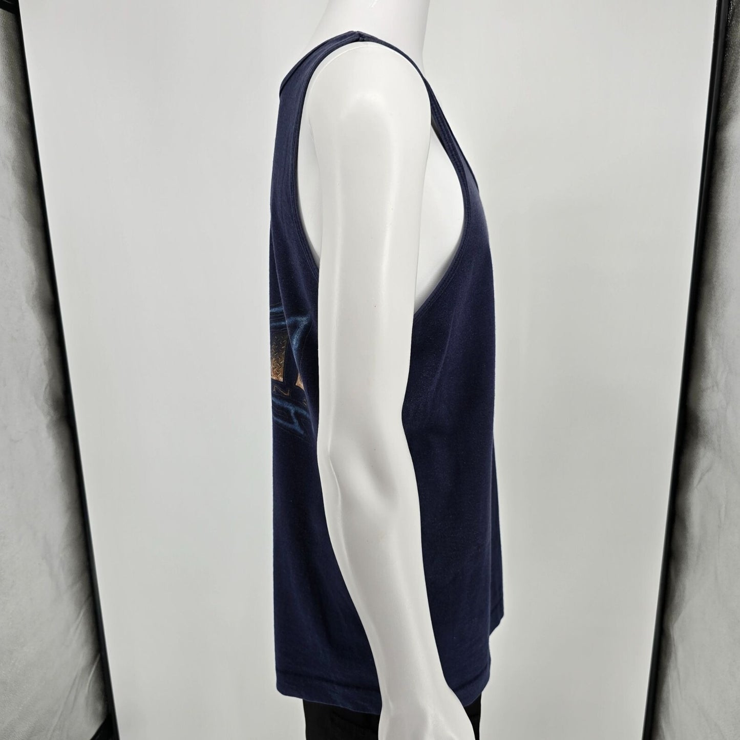 Vintage 1990s Maui and Sons Faded Blue Shark Logo Surf/Skate Tank Top (L)