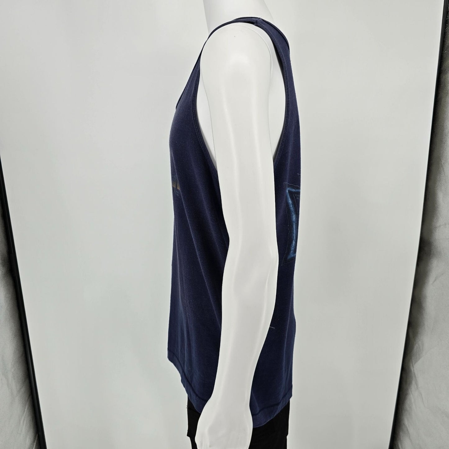 Vintage 1990s Maui and Sons Faded Blue Shark Logo Surf/Skate Tank Top (L)