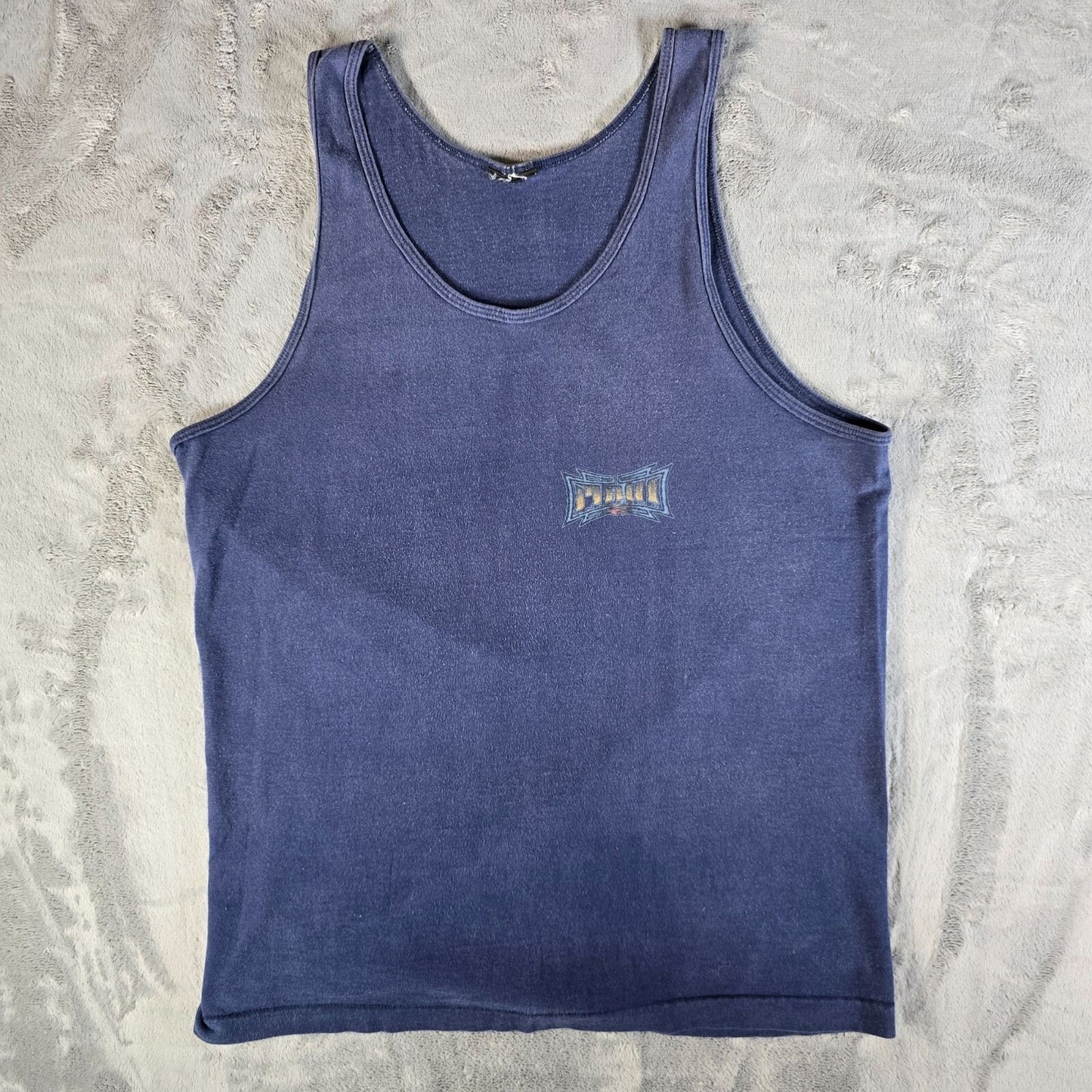 Vintage 1990s Maui and Sons Faded Blue Shark Logo Surf/Skate Tank Top (L)