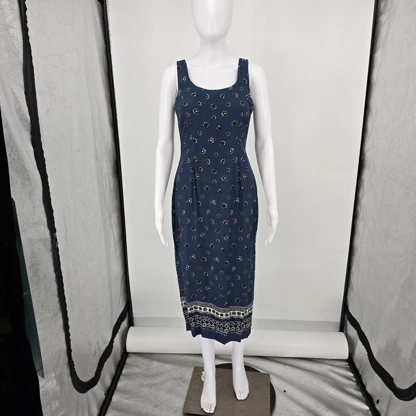 Vintage 1990s Rabbit Designs Floral Rayon Sleeveless Sundress (Juniors Small)