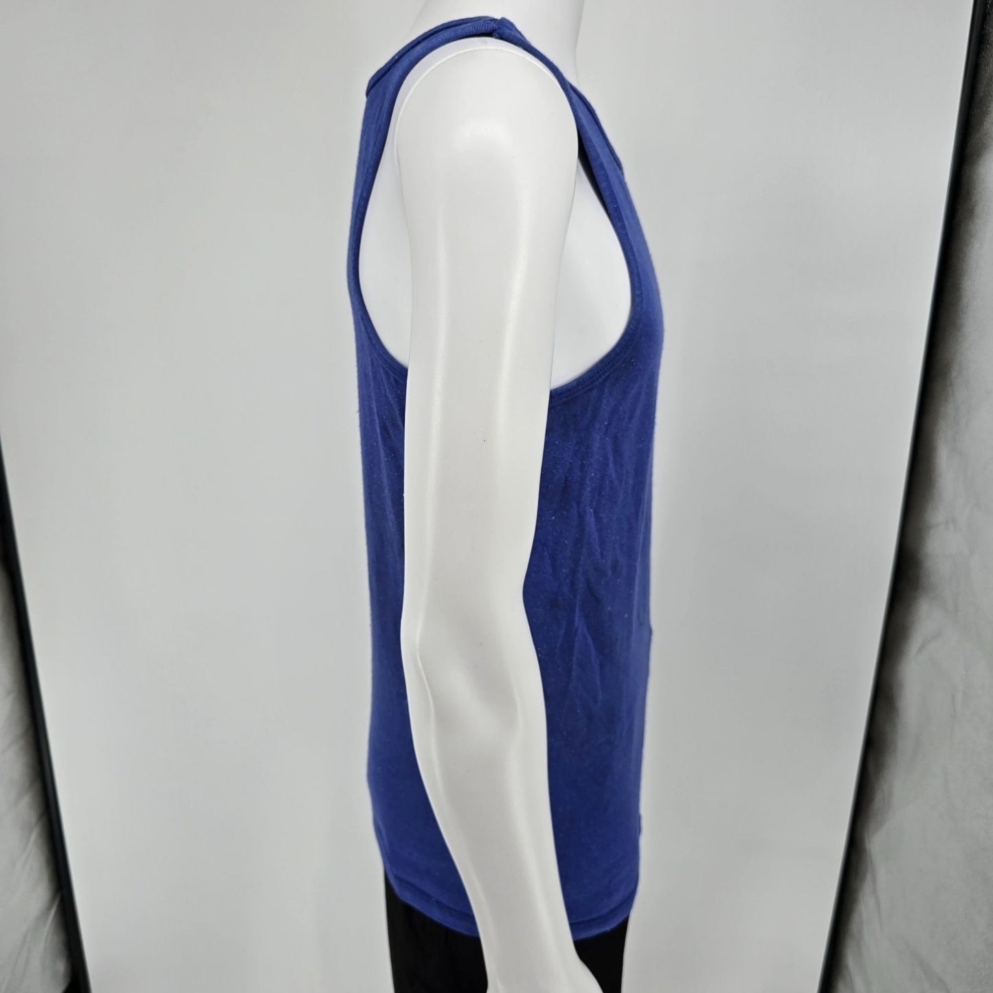 Distressed Vintage 1980s Champion USA Script Logo Blue Athletic Tank Top (S)