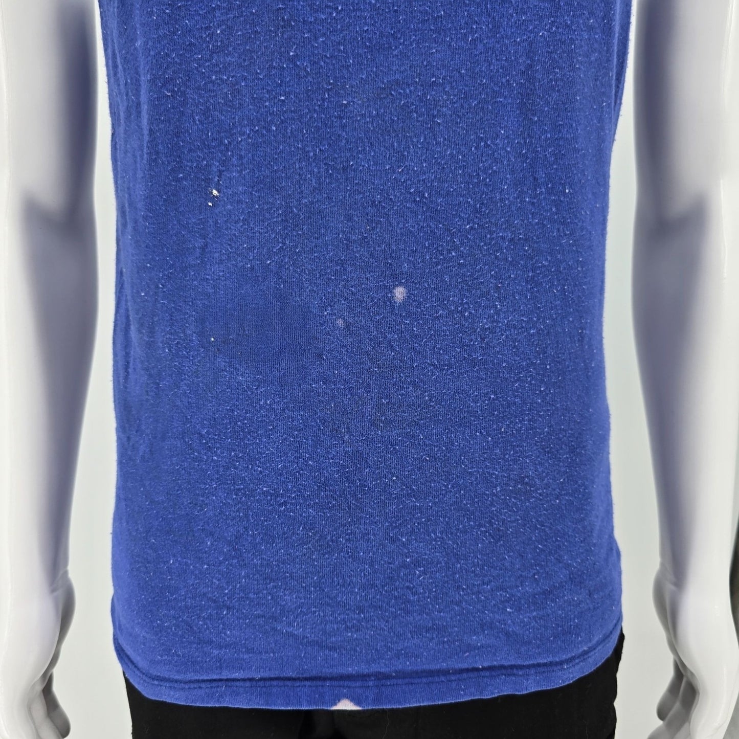 Distressed Vintage 1980s Champion USA Script Logo Blue Athletic Tank Top (S)