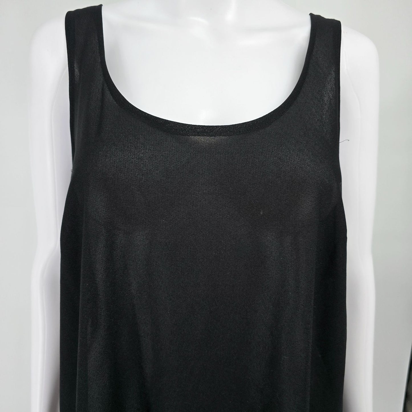 Vintage 1980s Black Flapper Style Drop Waist Ruffle Hem Tank Dress (XL)