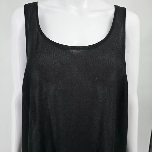 Vintage 1980s Black Flapper Style Drop Waist Ruffle Hem Tank Dress (XL)