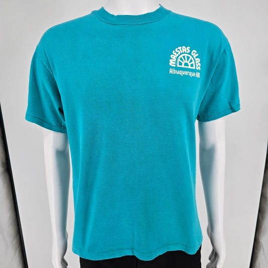 Vintage 1990s Maestas Glass Albuquerque, New Mexico Teal Promo/Work T-Shirt (L)