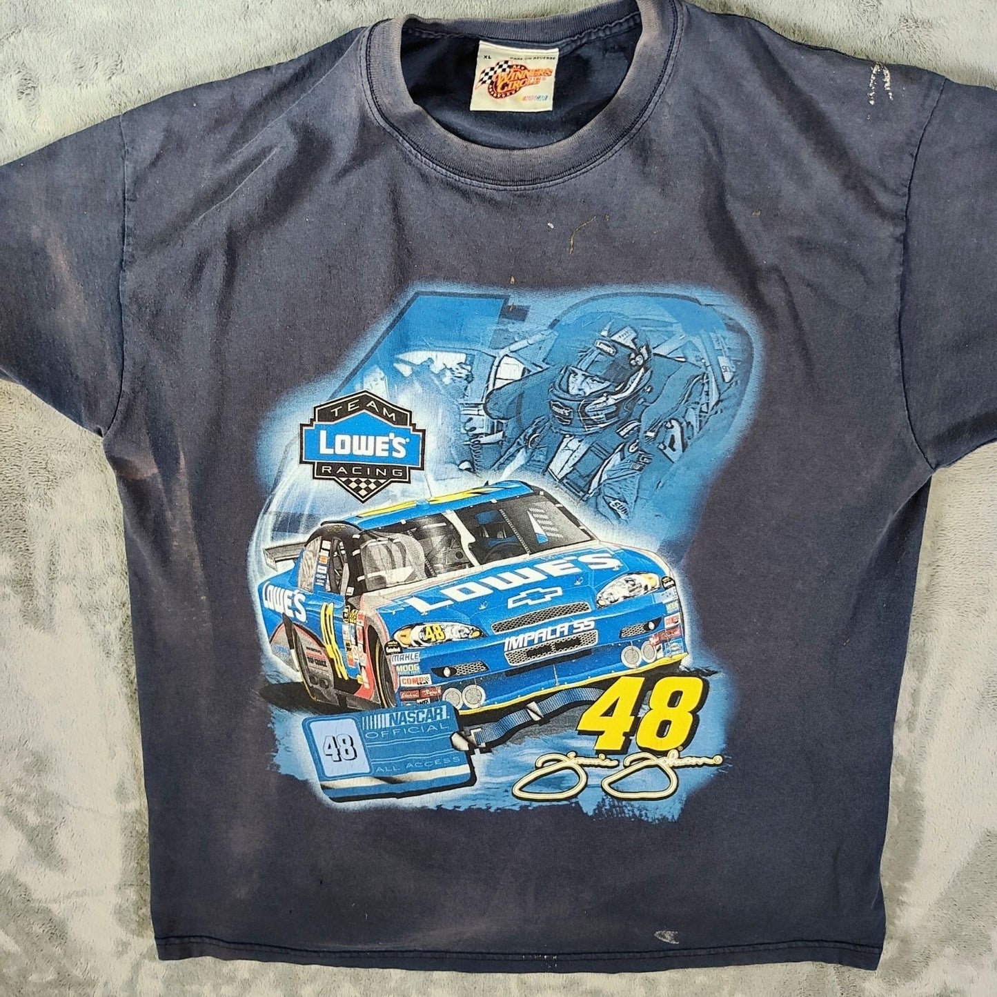 Y2K Thrashed Winner's Circle NASCAR Team Lowe's Racing Jimmy Johnson Shirt (L)
