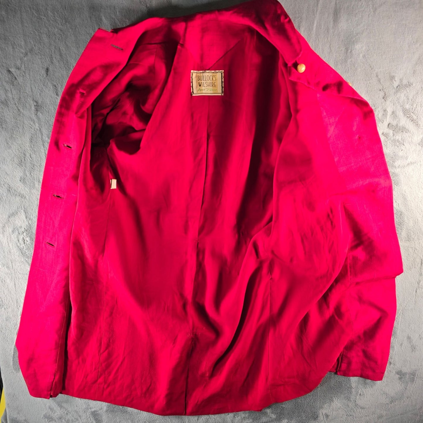 Vintage 1960s Bullock's Wilshire Los Angeles Red Shantung Silk Mod Coat (L)