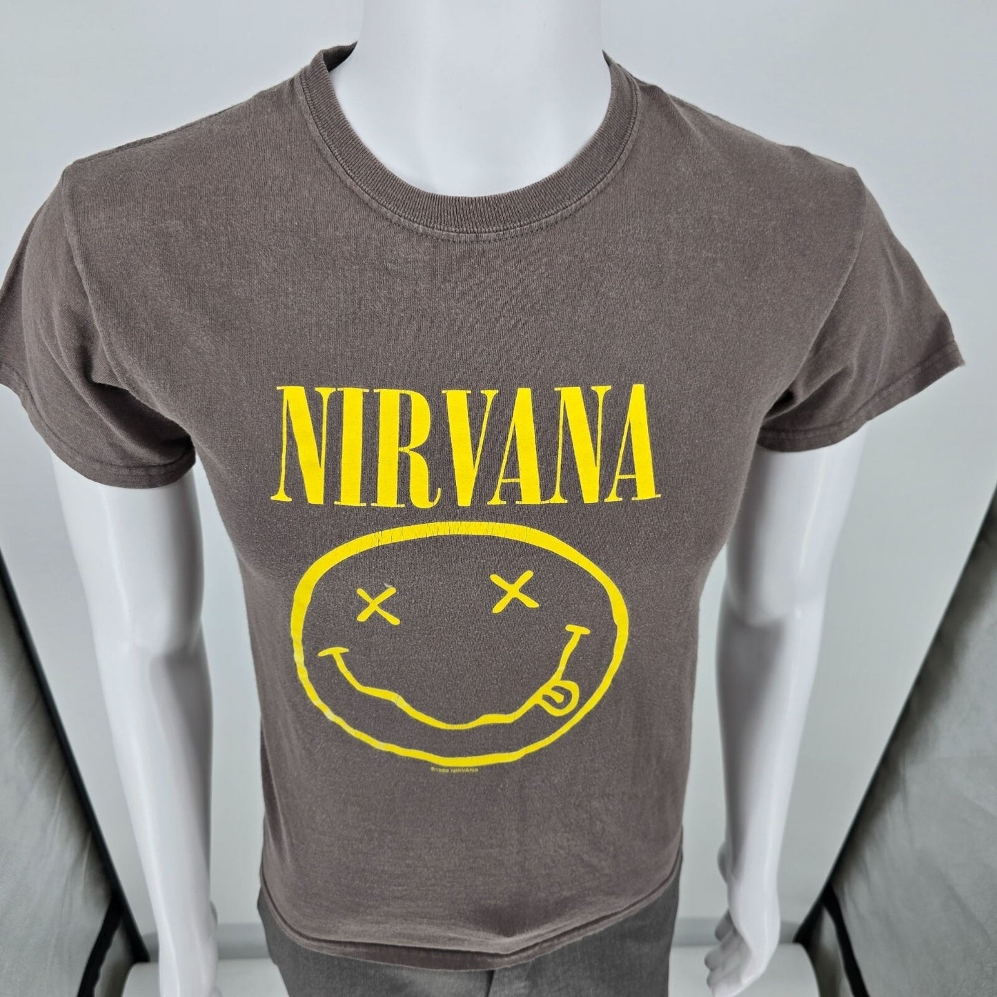 2000s Gildan Heavy Cotton Nirvana Smiley Face Brownish-Gray Band T-Shirt (XS)