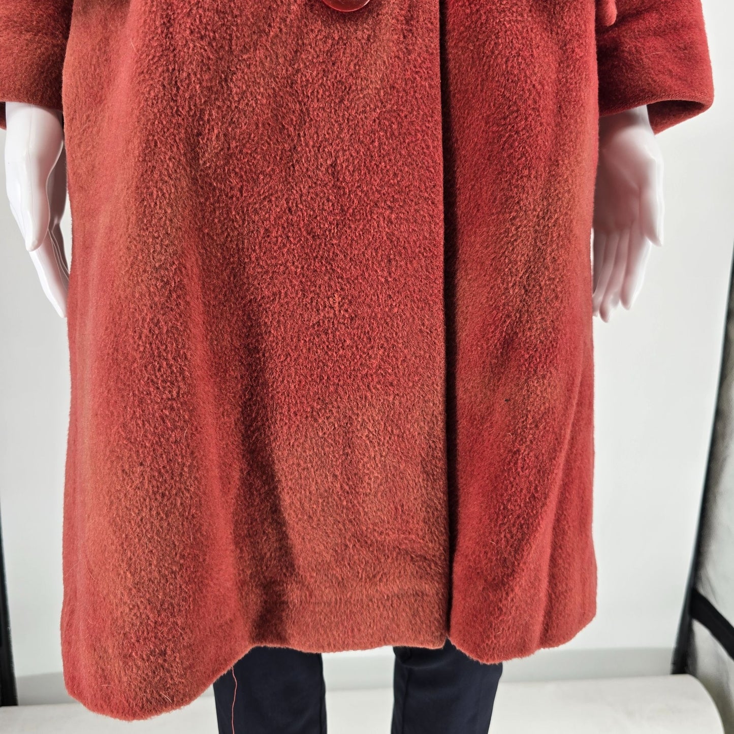 Distressed Vintage 1960s Youthcraft Women's Dyed Red Wool Bouclé Mod Coat (L)