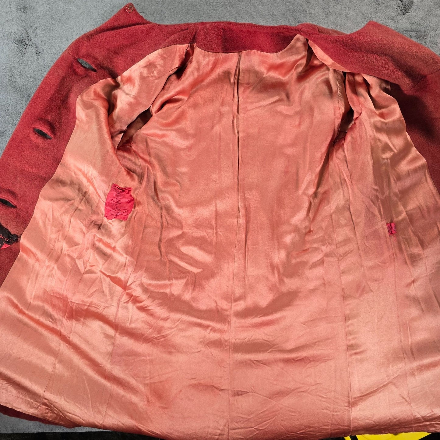 Distressed Vintage 1960s Youthcraft Women's Dyed Red Wool Bouclé Mod Coat (L)