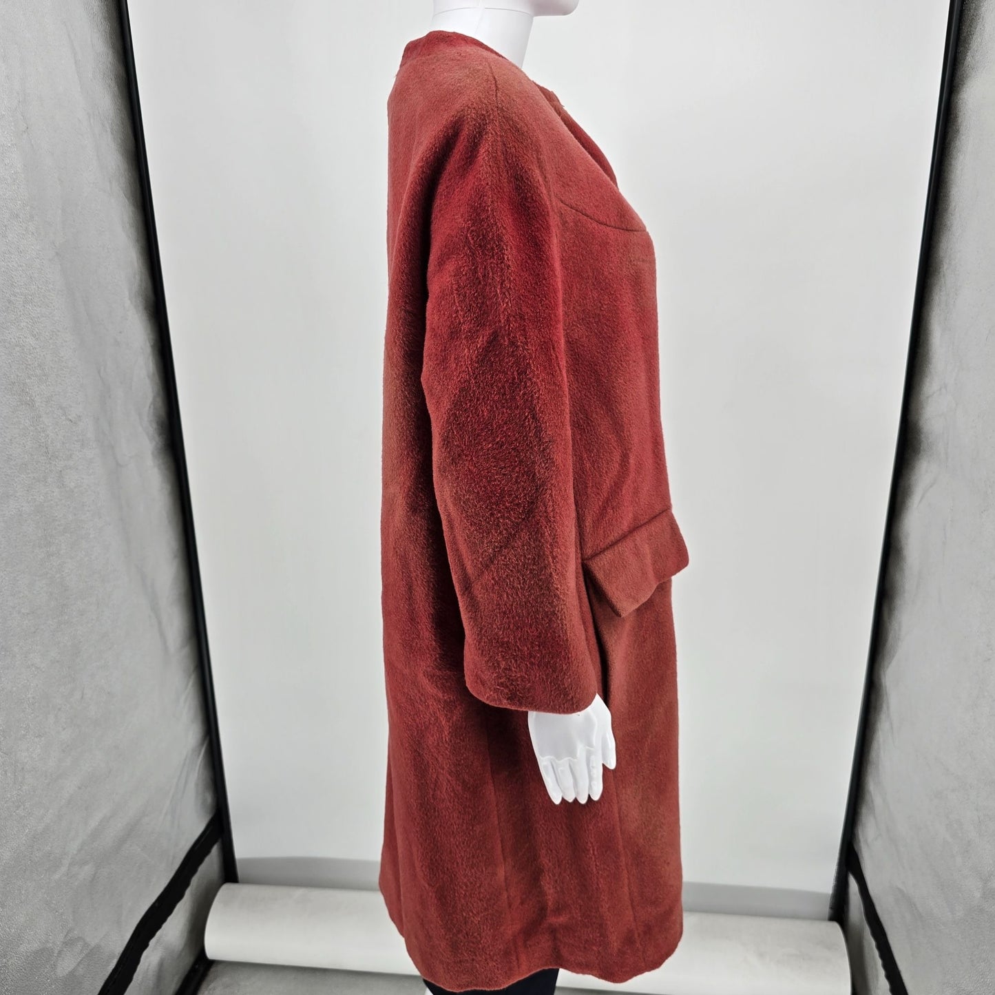 Distressed Vintage 1960s Youthcraft Women's Dyed Red Wool Bouclé Mod Coat (L)