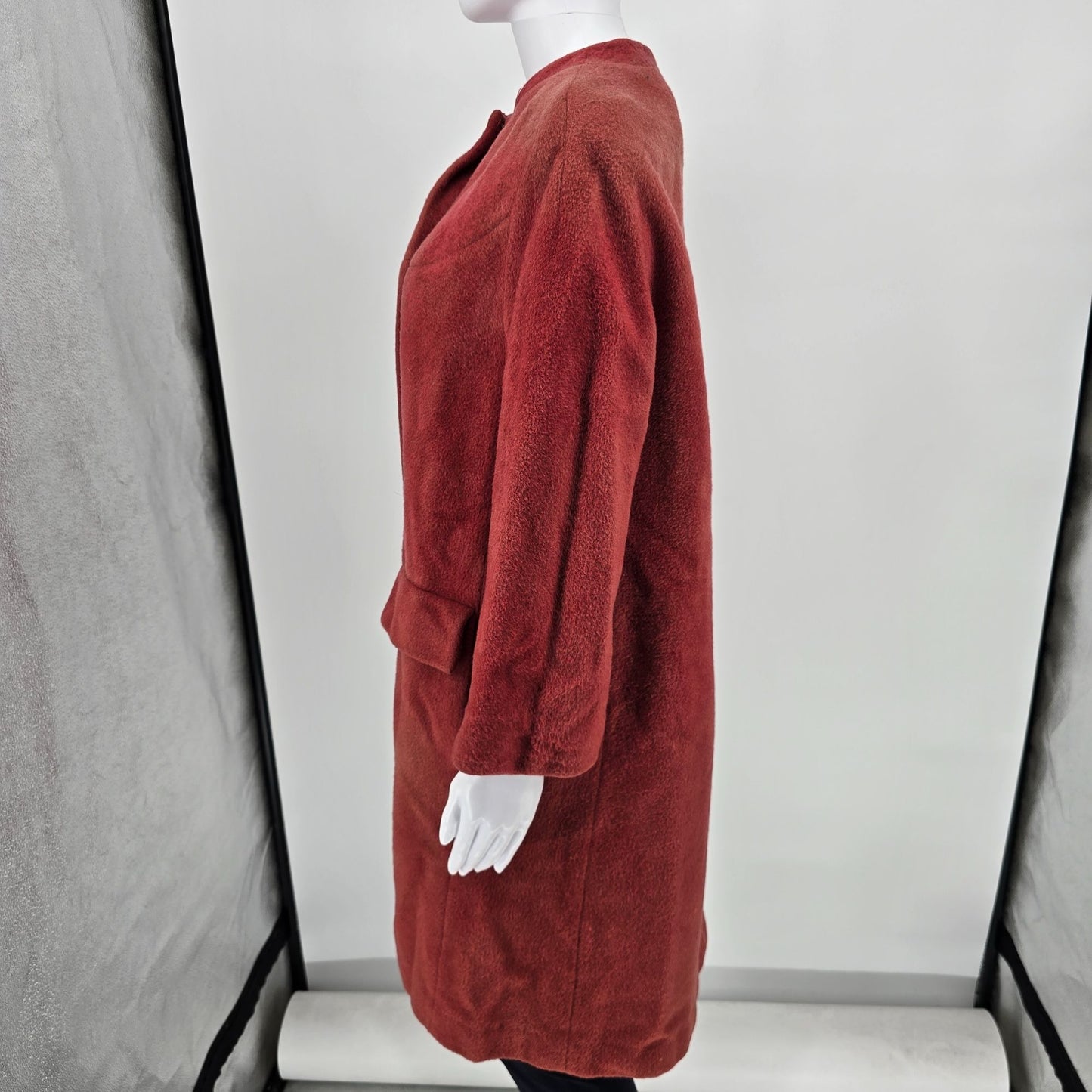 Distressed Vintage 1960s Youthcraft Women's Dyed Red Wool Bouclé Mod Coat (L)