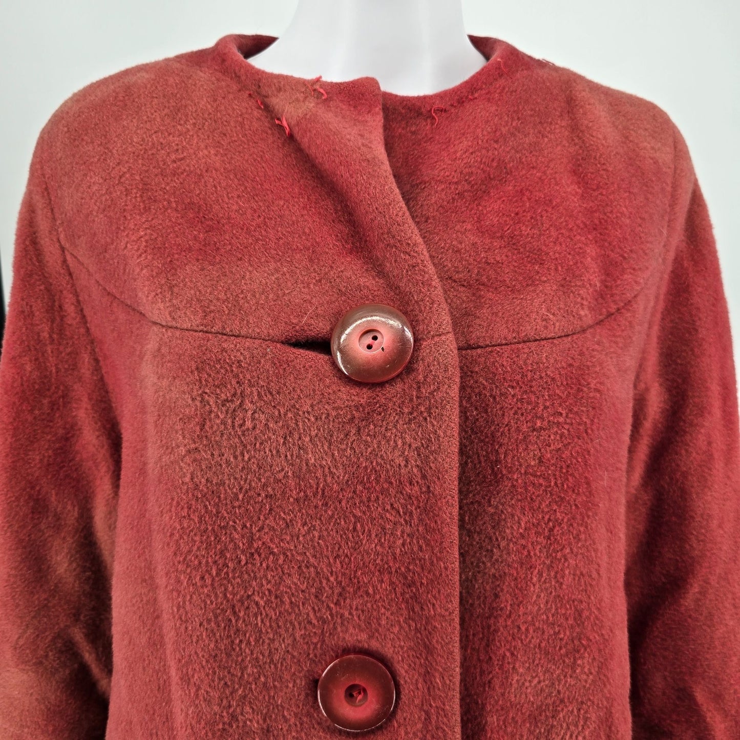 Distressed Vintage 1960s Youthcraft Women's Dyed Red Wool Bouclé Mod Coat (L)