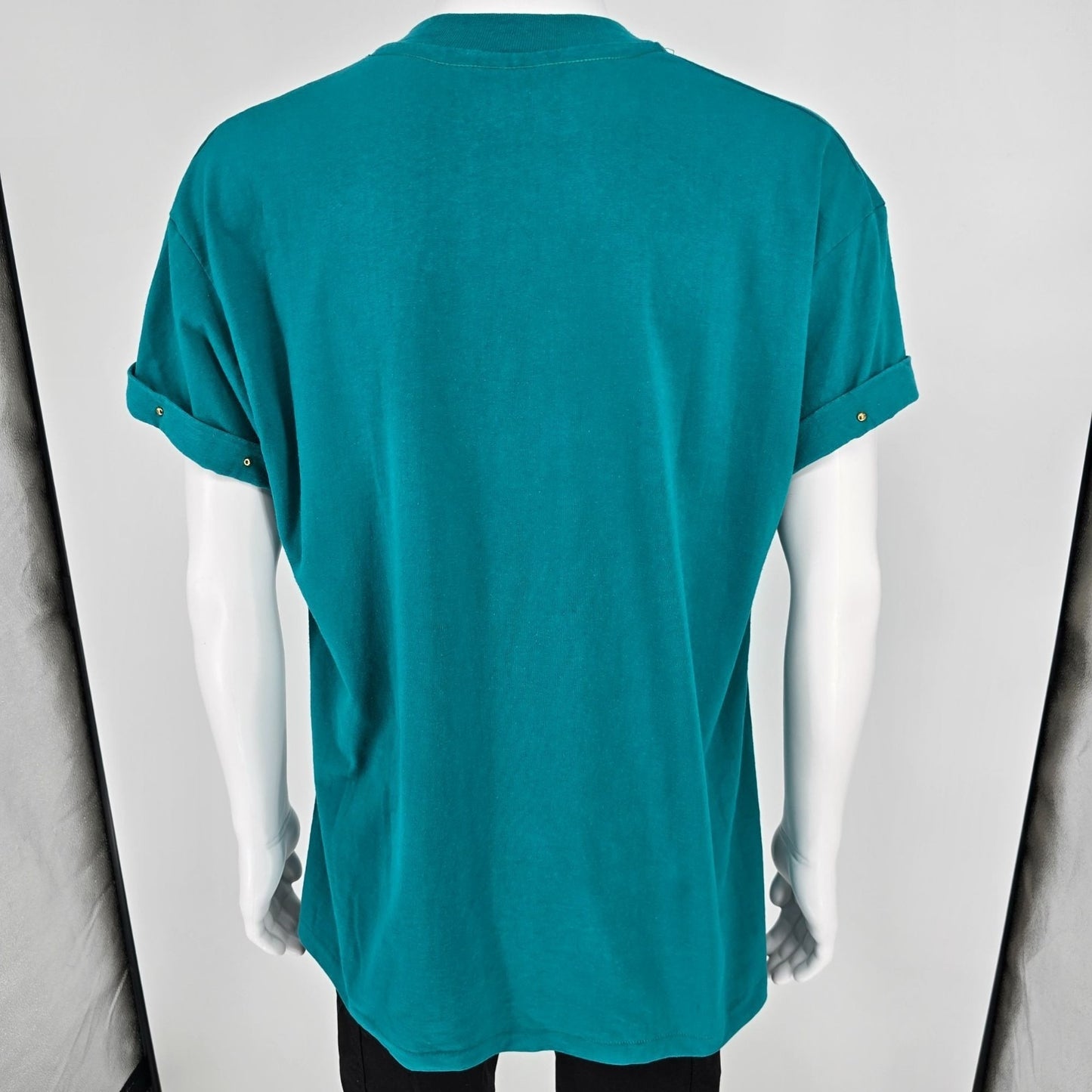 Vintage 1990s Hanes Glitter Cactus Southwestern Graphic Teal T-Shirt (XL)
