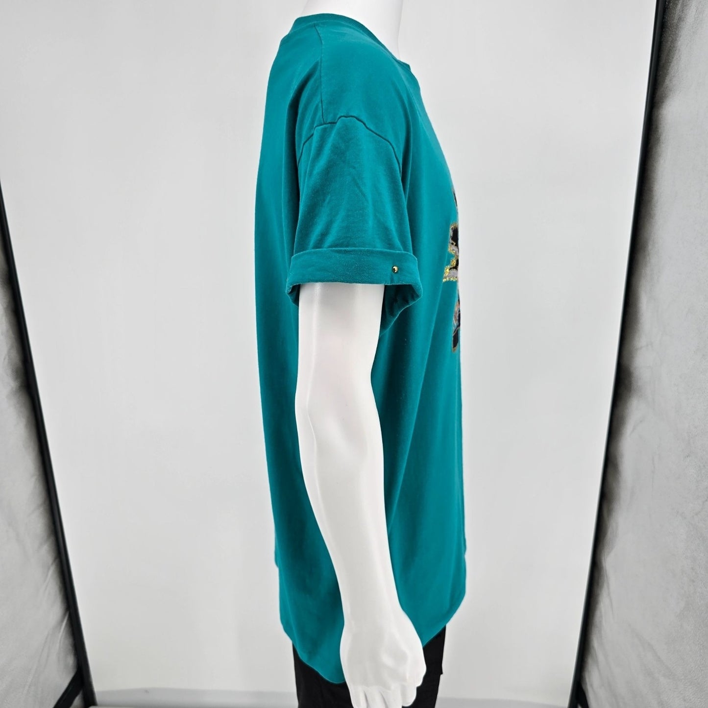 Vintage 1990s Hanes Glitter Cactus Southwestern Graphic Teal T-Shirt (XL)