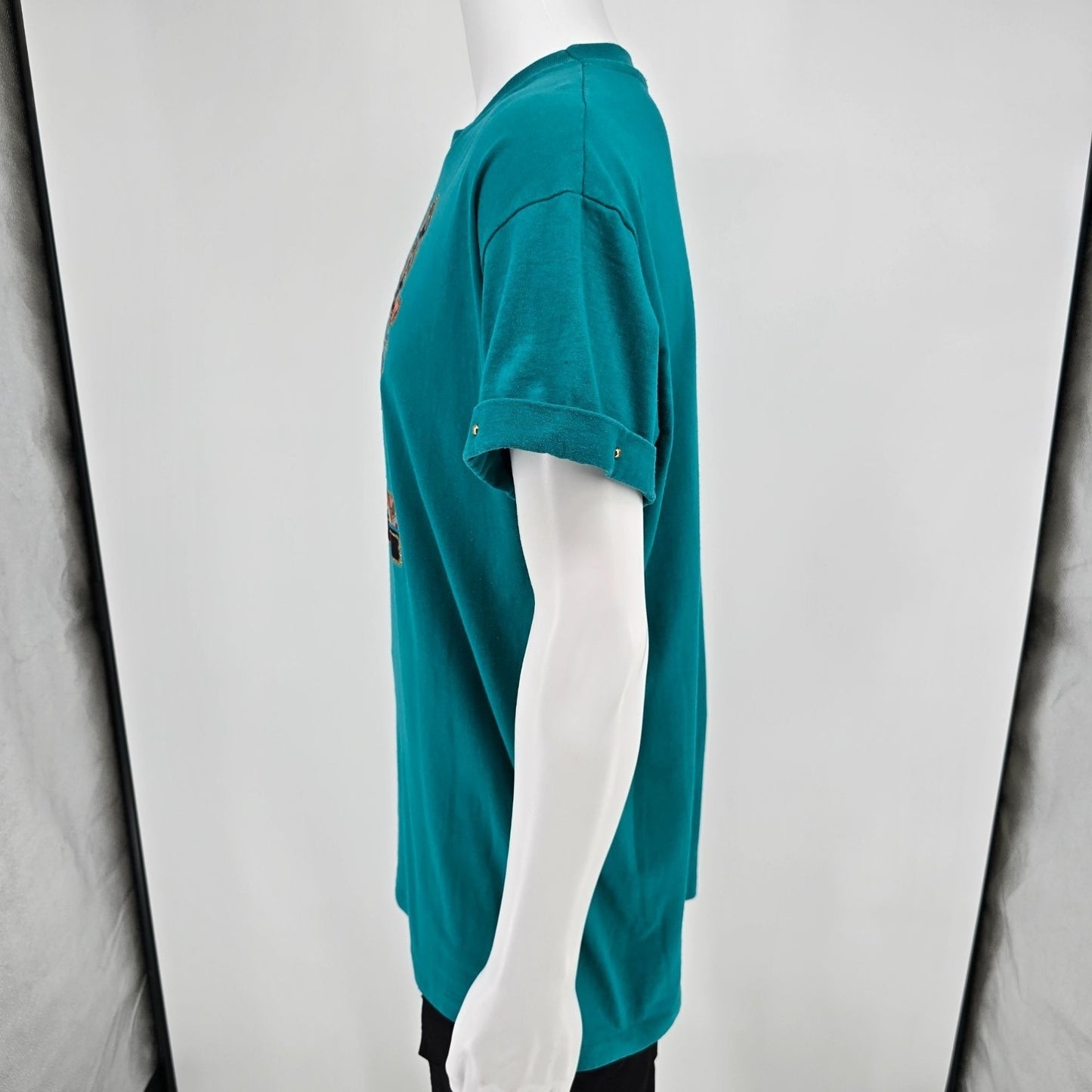 Vintage 1990s Hanes Glitter Cactus Southwestern Graphic Teal T-Shirt (XL)
