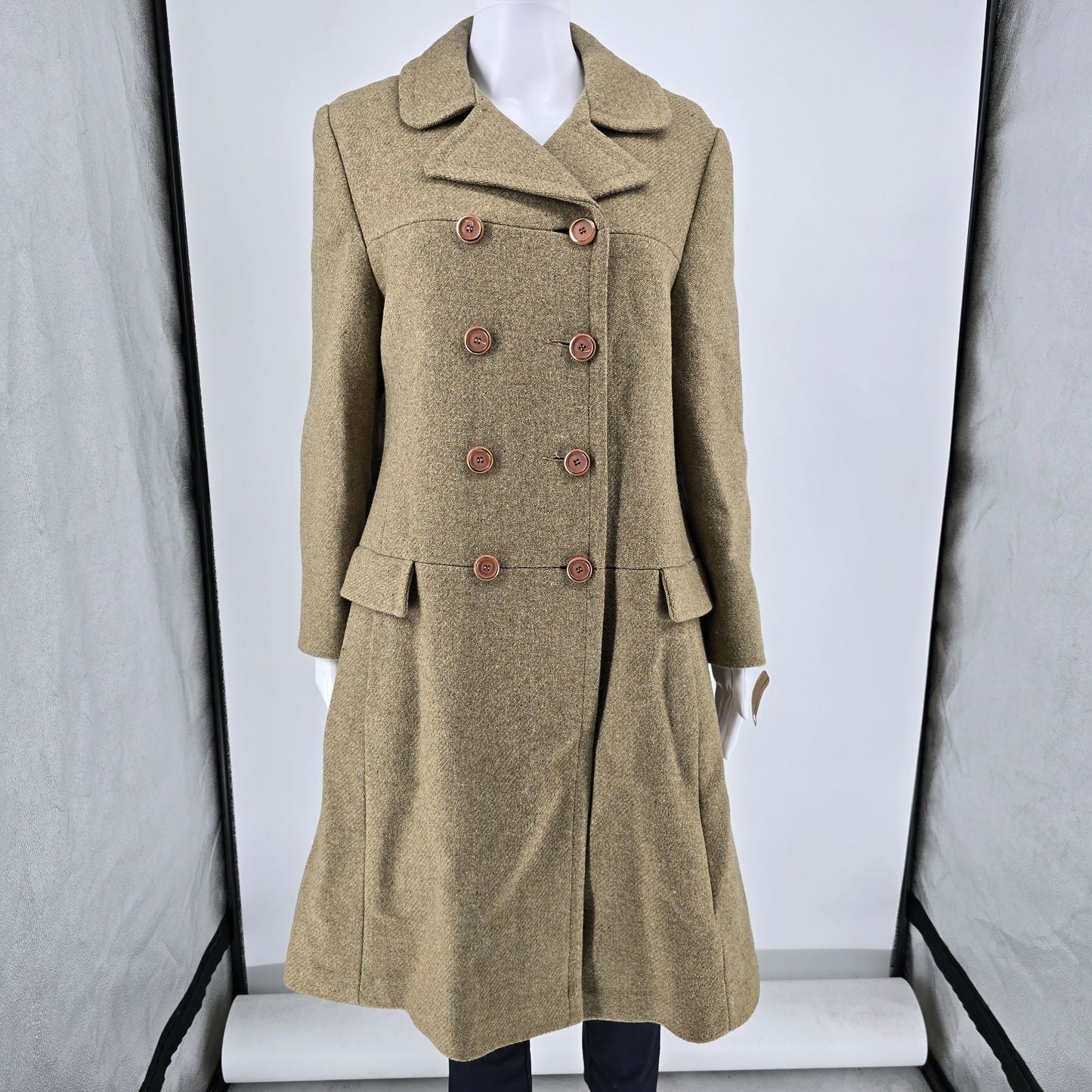 Vintage 1950s Women's "New Look" Fit-and-Flare Tweed Wool Princess Coat (S)