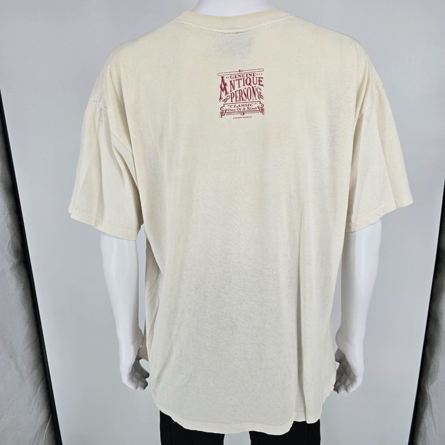 Distressed Vintage 1990s Laid Back "Genuine Antique Person" Graphic T-Shirt (XL)