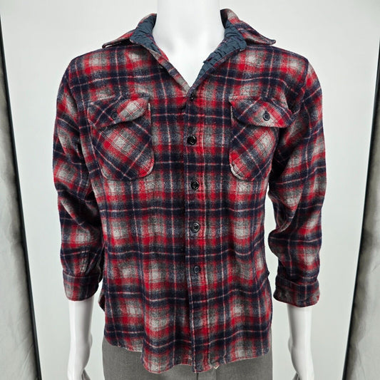 Vintage 1980s Pendleton Quilted Collar Red/Blue Plaid Wool Field Shirt (S) *Fair