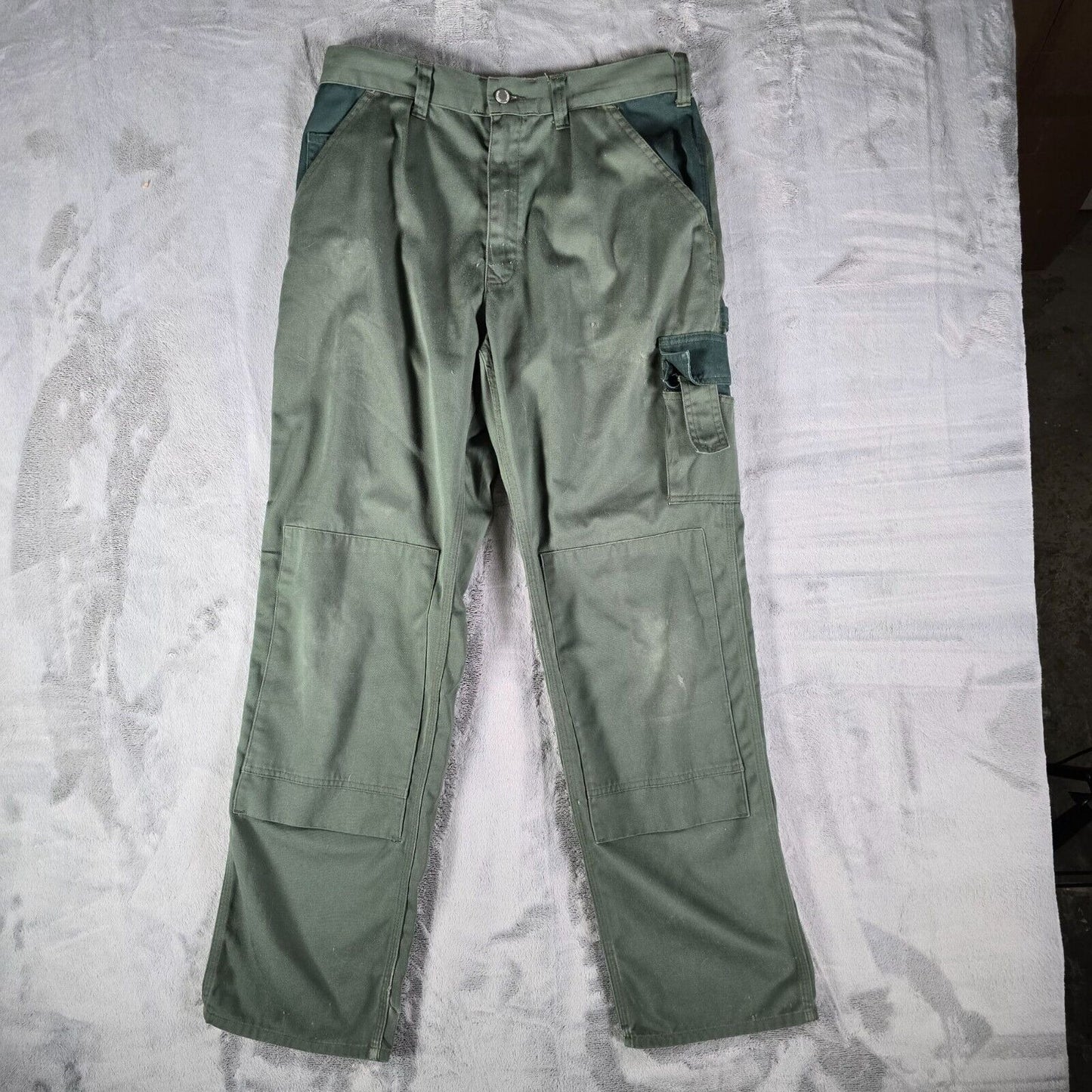 2010s Distressed Fristads Kansas Luxe Double Knee Green Cargo Pants (33x31)