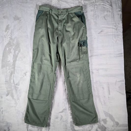 2010s Distressed Fristads Kansas Luxe Double Knee Green Cargo Pants (33x31)