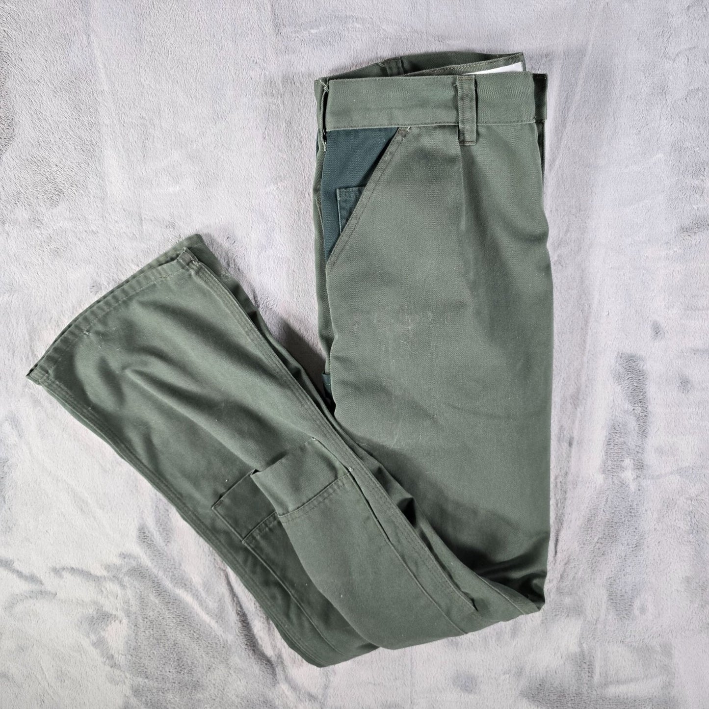2010s Distressed Fristads Kansas Luxe Double Knee Green Cargo Pants (33x31)