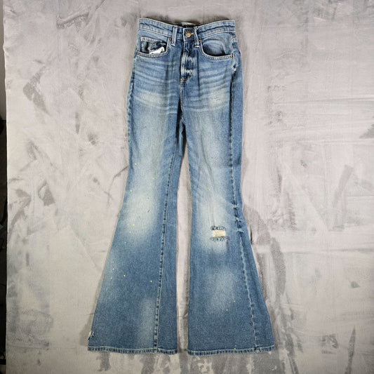 Lee 2010s Womens Thrashed Flare Leg Paint Speck Stretch Denim Jeans (24x31)