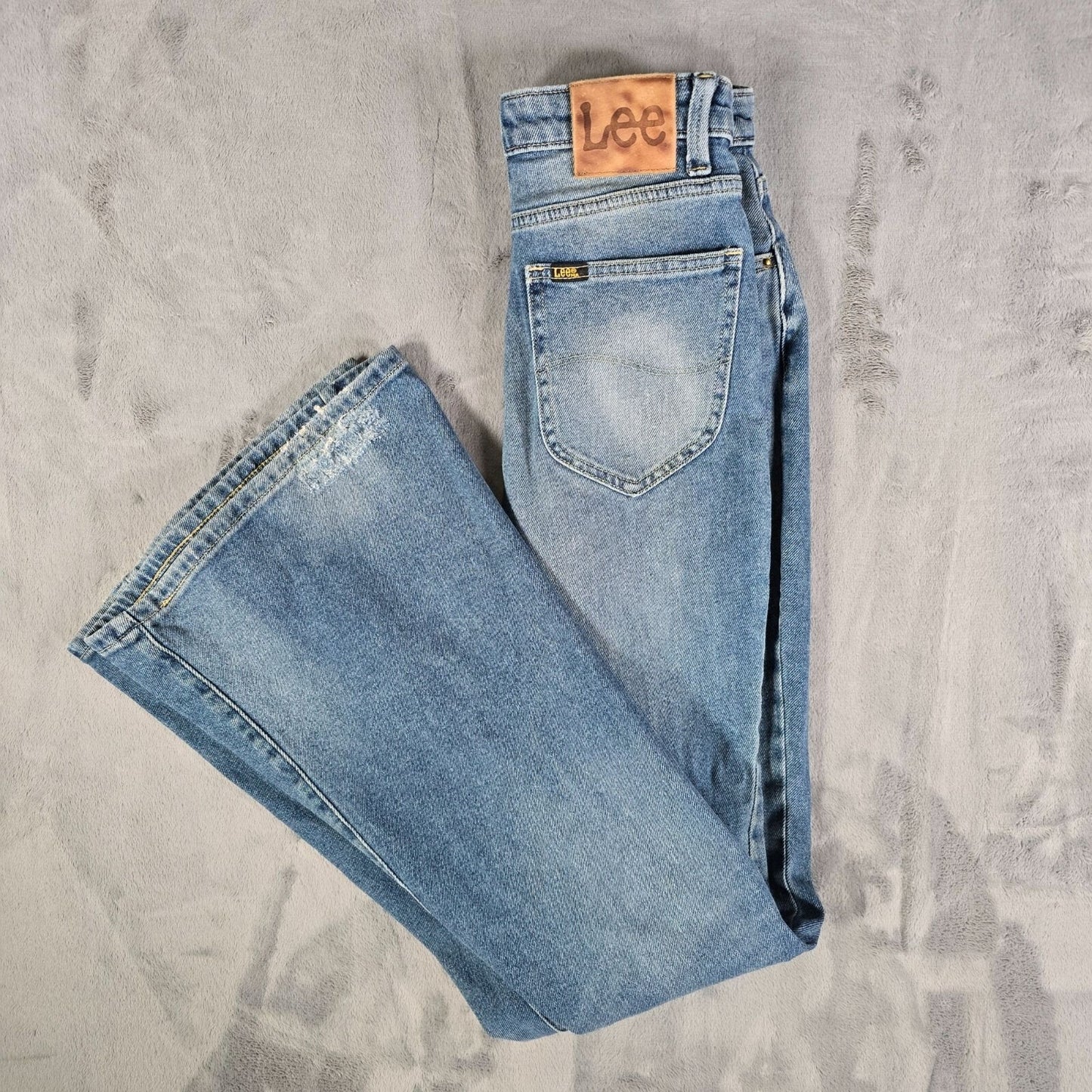 Lee 2010s Womens Thrashed Flare Leg Paint Speck Stretch Denim Jeans (24x31)