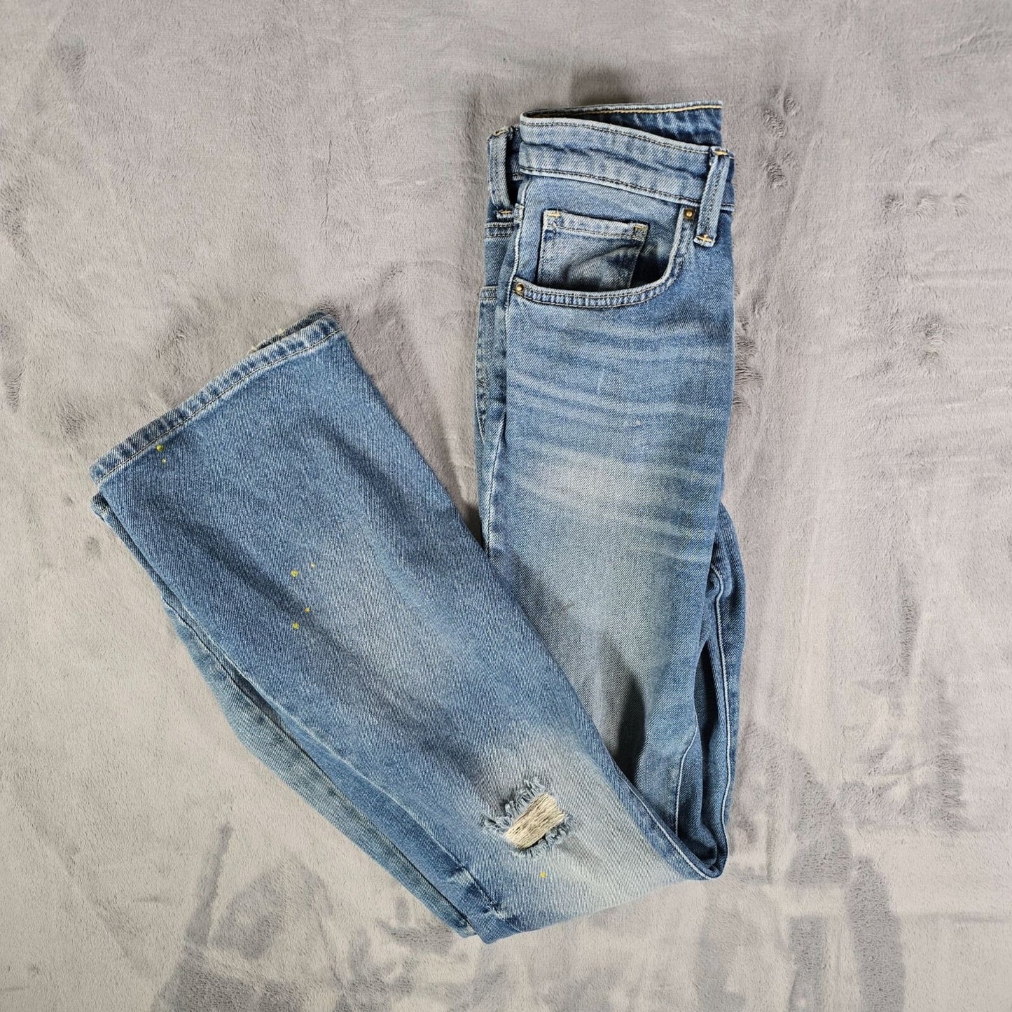 Lee 2010s Womens Thrashed Flare Leg Paint Speck Stretch Denim Jeans (24x31)