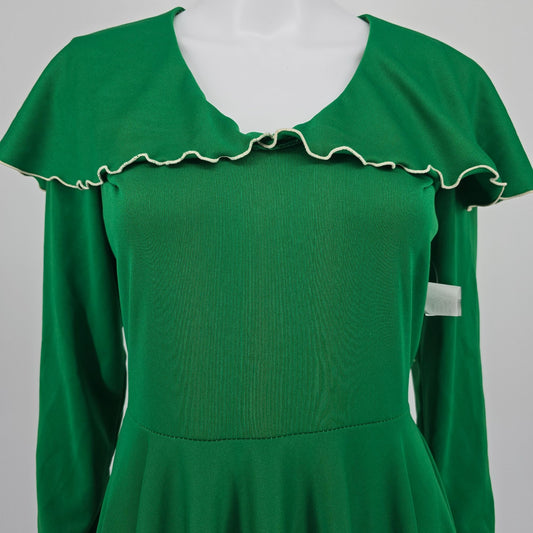 Vintage 1970s Kelly Green Capelet Collar Fit and Flare Storybook Dress (6/S)