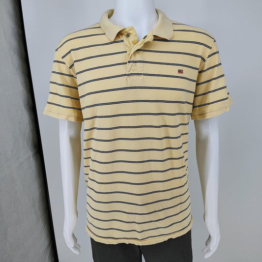 Vintage 1990s Polo Jeans Co. Ralph Lauren Snap Button Yellow Striped Polo (XXL)