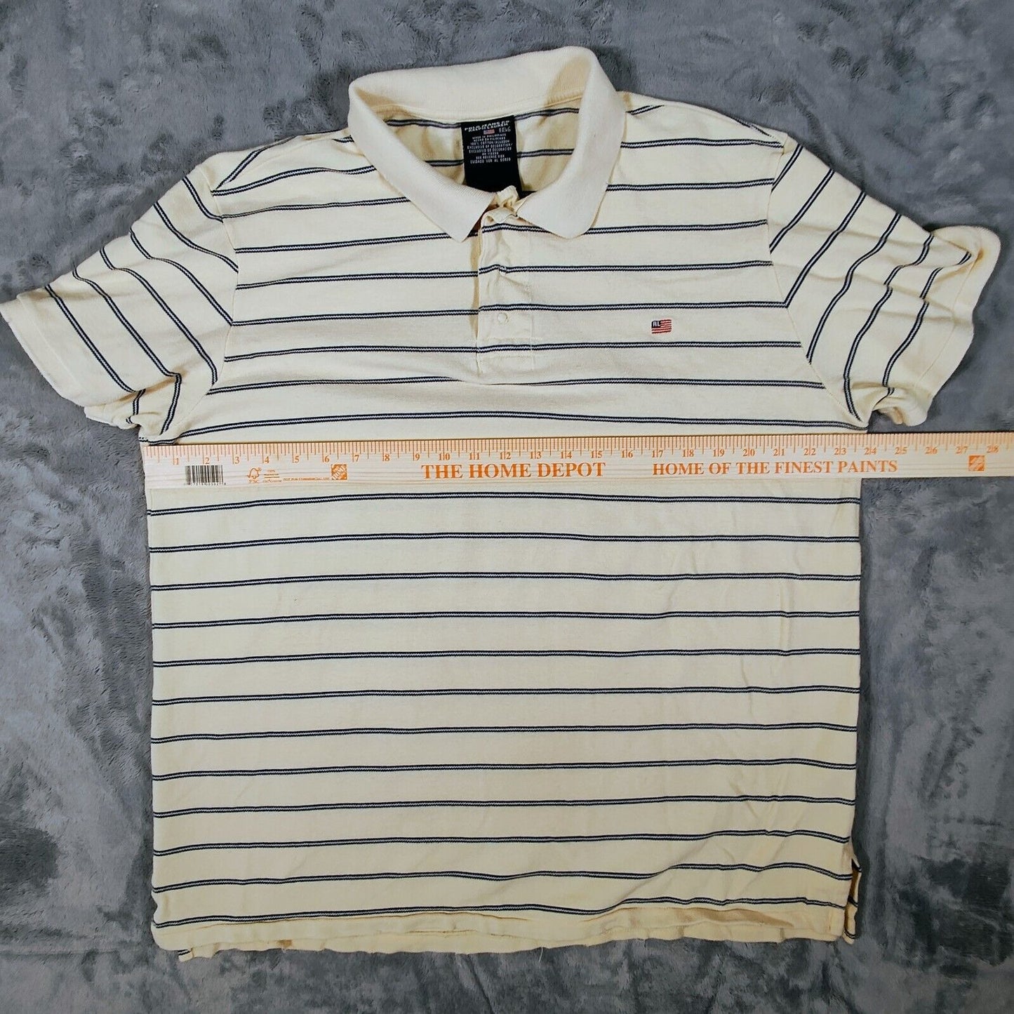Vintage 1990s Polo Jeans Co. Ralph Lauren Snap Button Yellow Striped Polo (XXL)