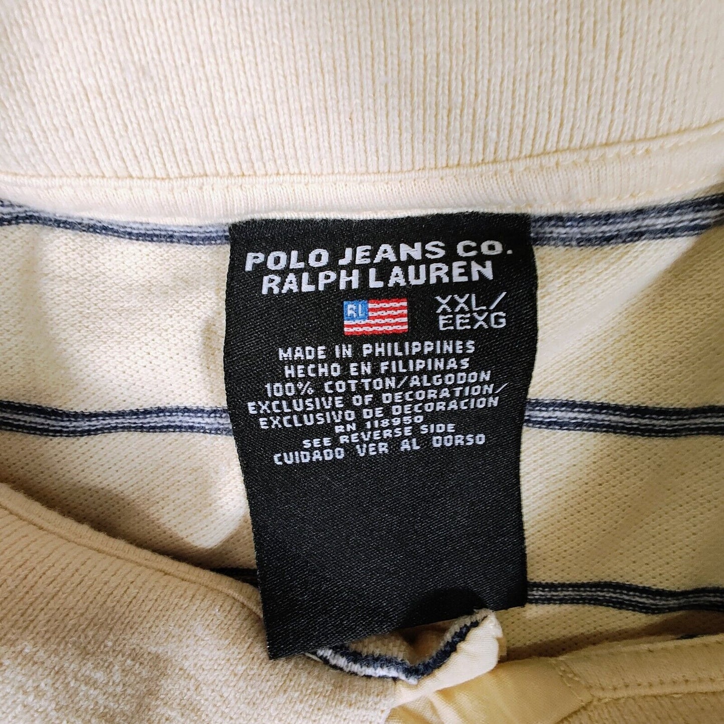 Vintage 1990s Polo Jeans Co. Ralph Lauren Snap Button Yellow Striped Polo (XXL)