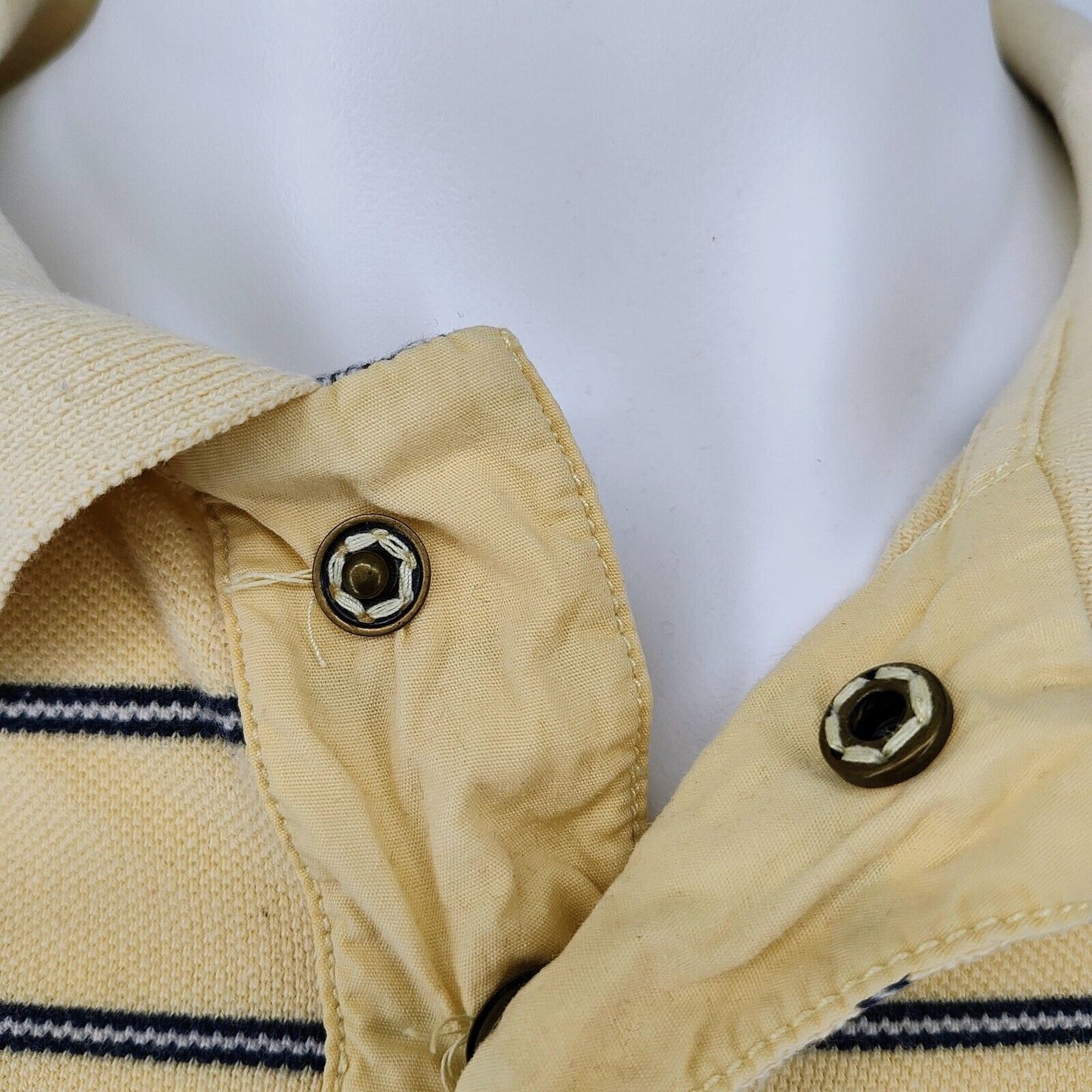 Vintage 1990s Polo Jeans Co. Ralph Lauren Snap Button Yellow Striped Polo (XXL)
