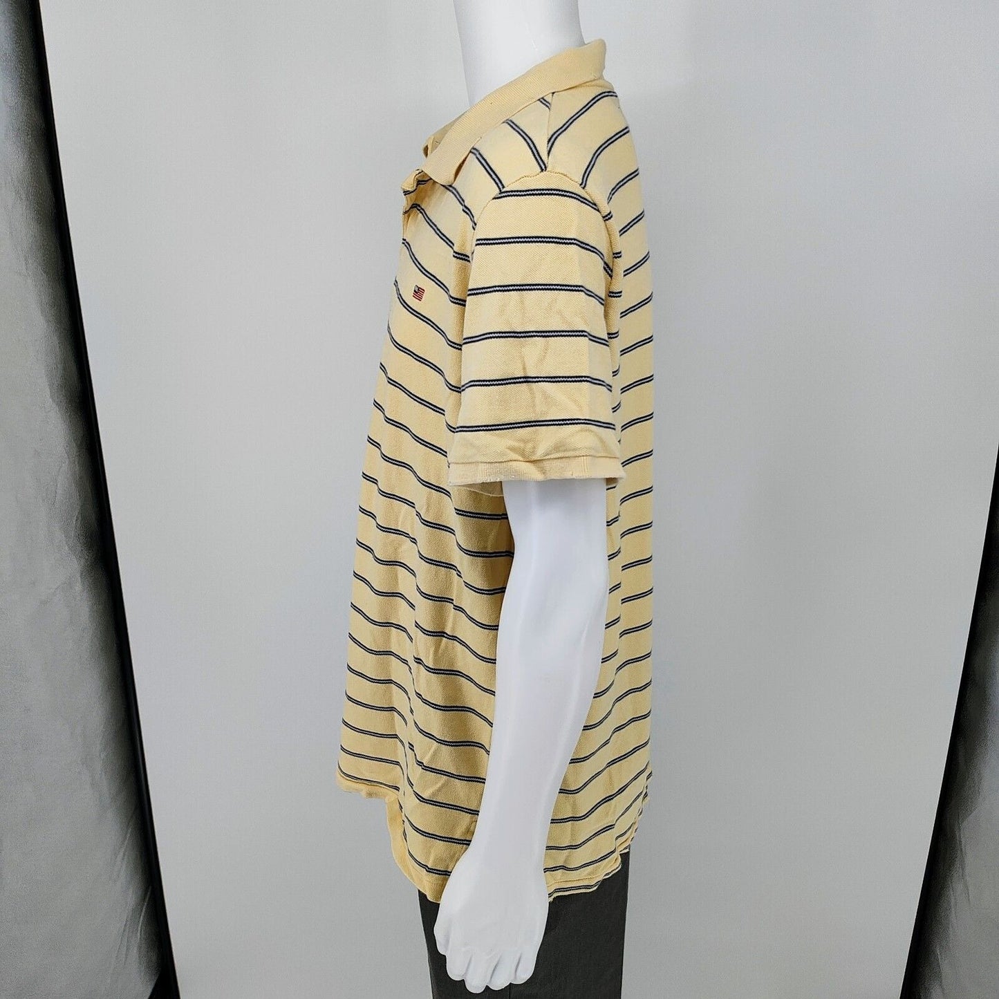 Vintage 1990s Polo Jeans Co. Ralph Lauren Snap Button Yellow Striped Polo (XXL)