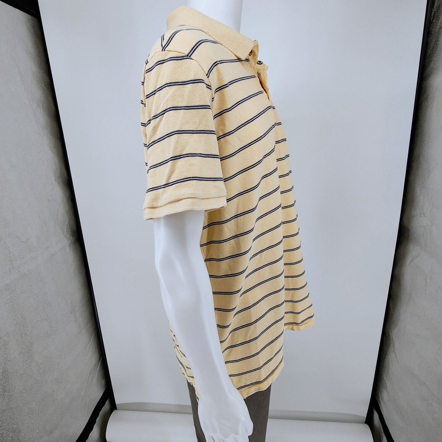 Vintage 1990s Polo Jeans Co. Ralph Lauren Snap Button Yellow Striped Polo (XXL)